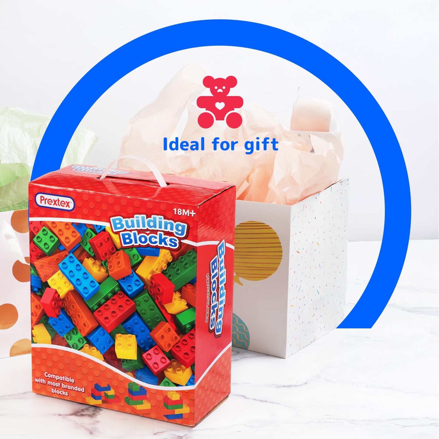 PREXTEX 100-Piece Toddler Building Blocks Set – Jumbo Blocks in 5 Colors