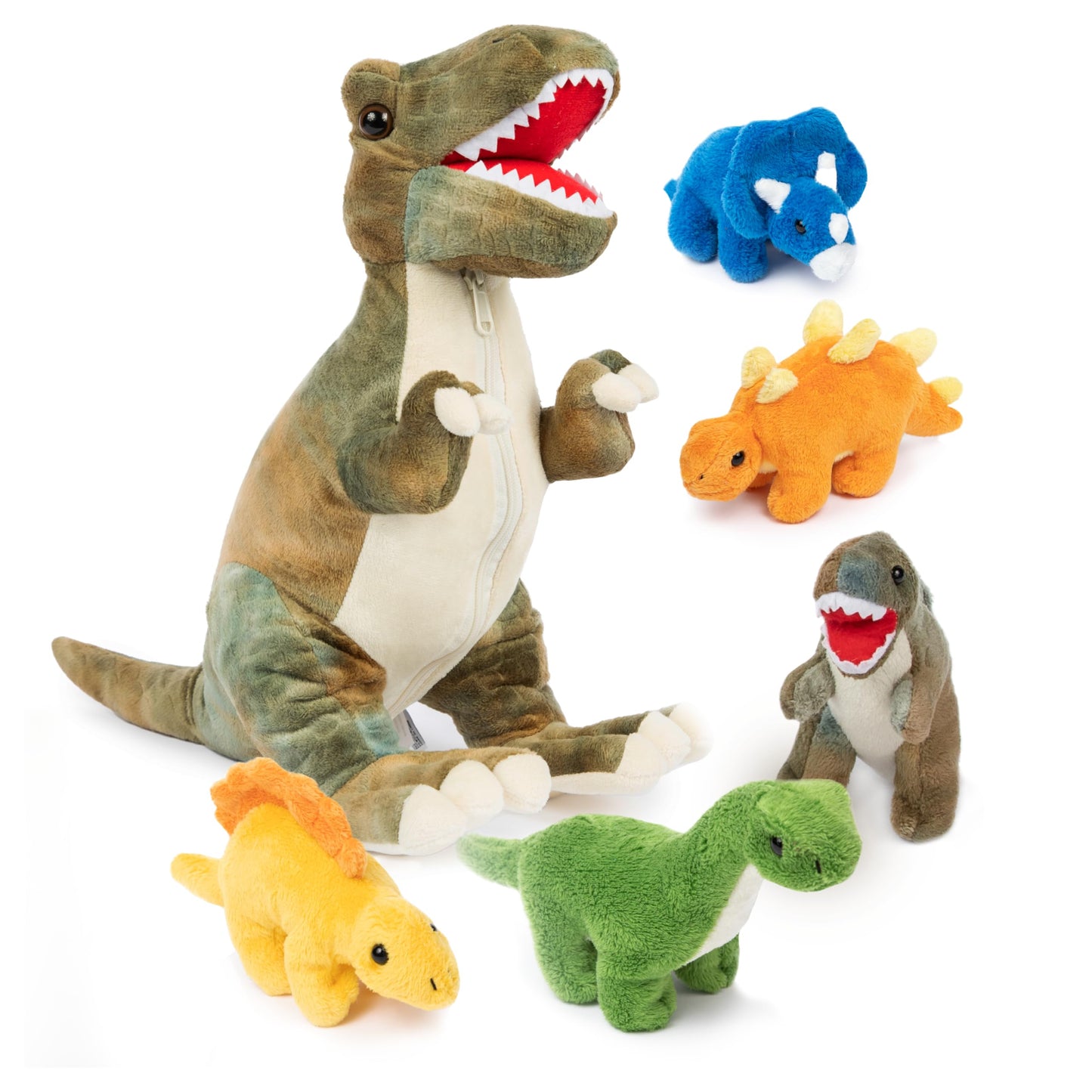 PREXTEX Dinosaur Stuffed Animal Set — Mommy T-Rex with 5 Baby Plush Inside | Soft Dino Toys for Kids 3+