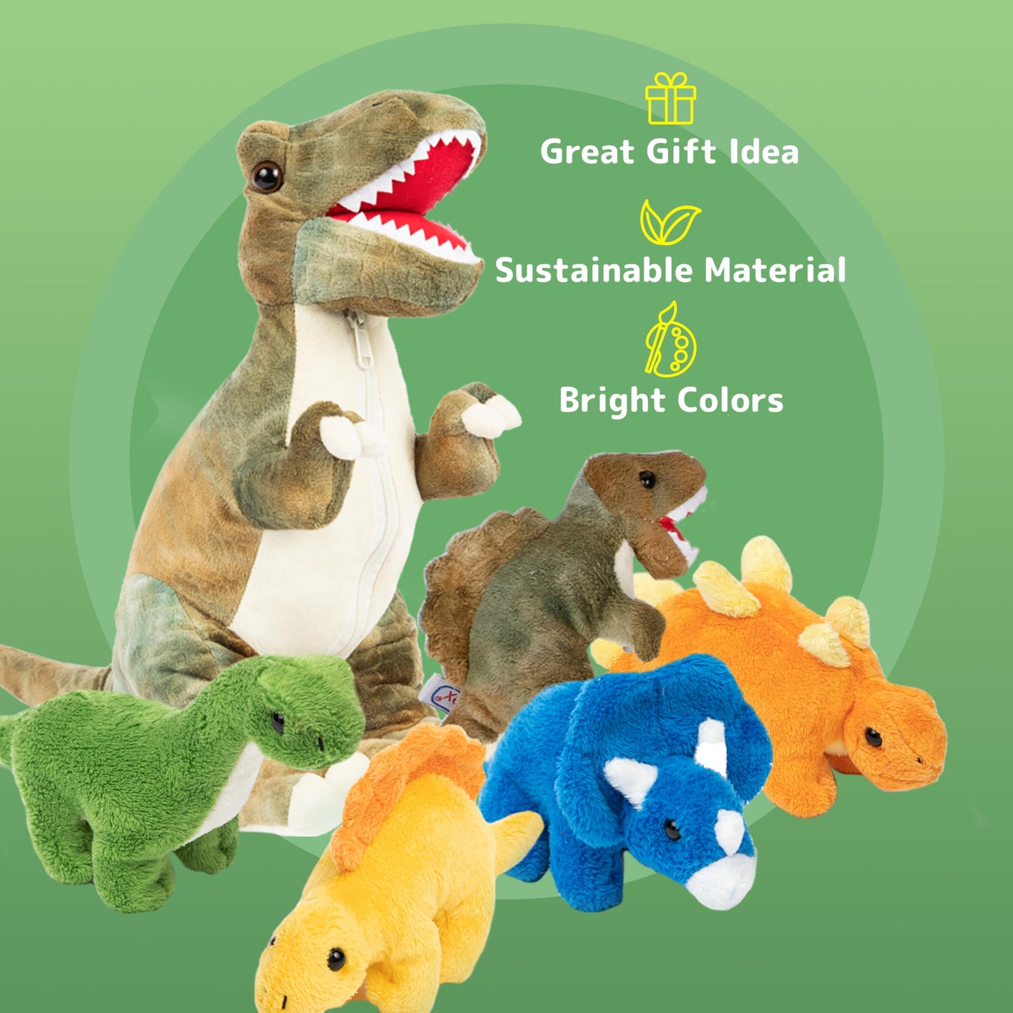 PREXTEX Dinosaur Stuffed Animal Set — Mommy T-Rex with 5 Baby Plush Inside | Soft Dino Toys for Kids 3+