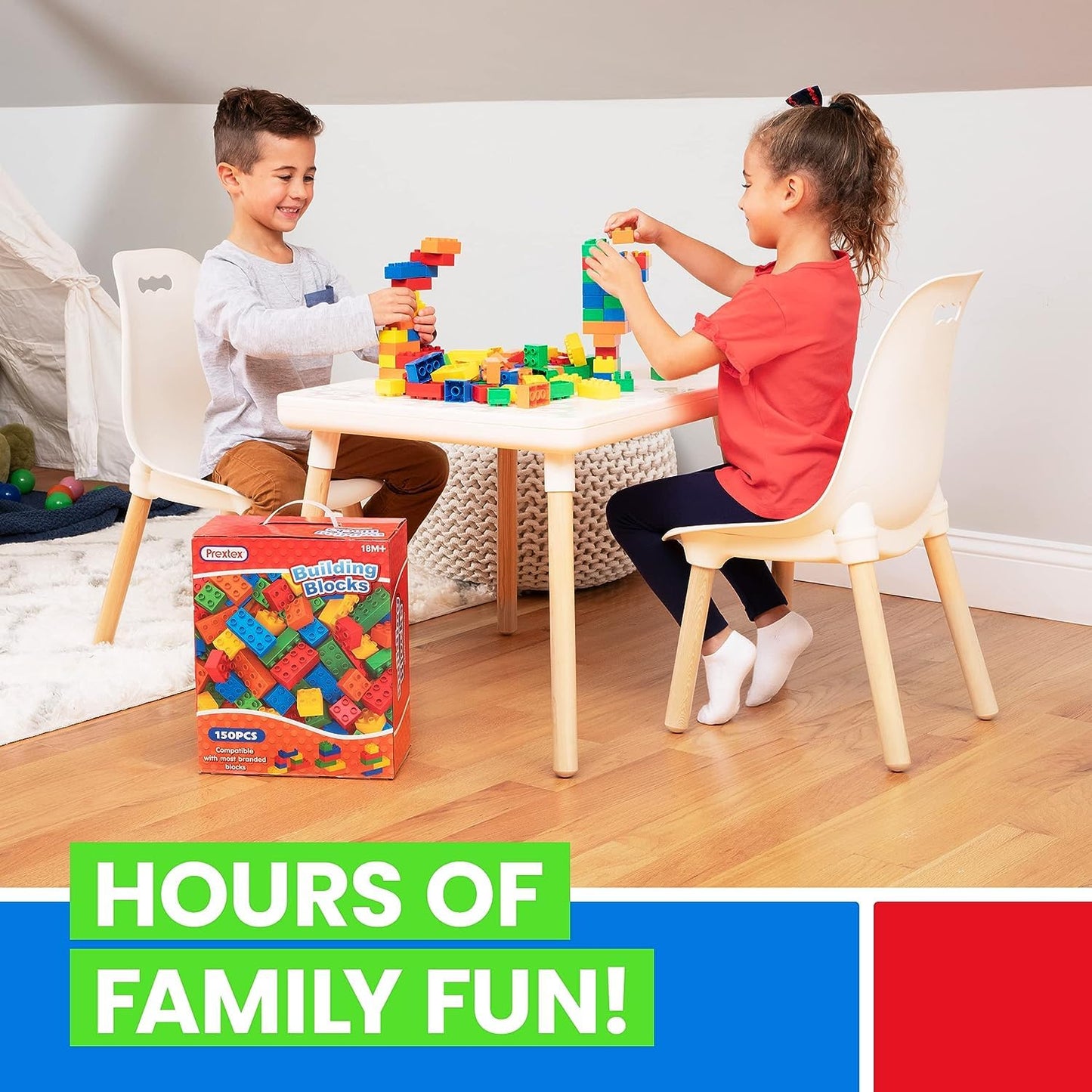 PREXTEX 100-Piece Toddler Building Blocks Set – Jumbo Blocks in 5 Colors