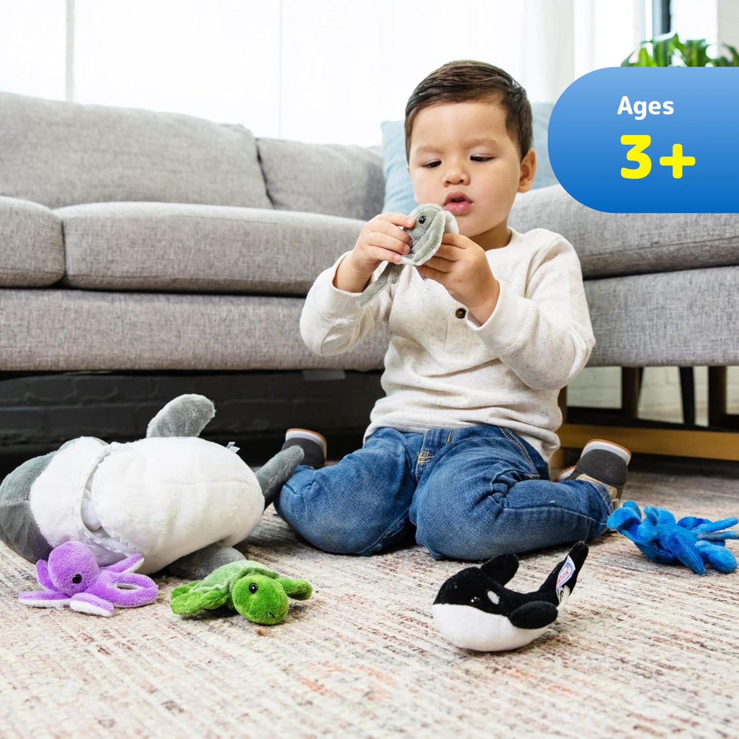 PREXTEX Plush Shark Toy with 5 Sea Animals – Giant Stuffed Animals for Kids 3+