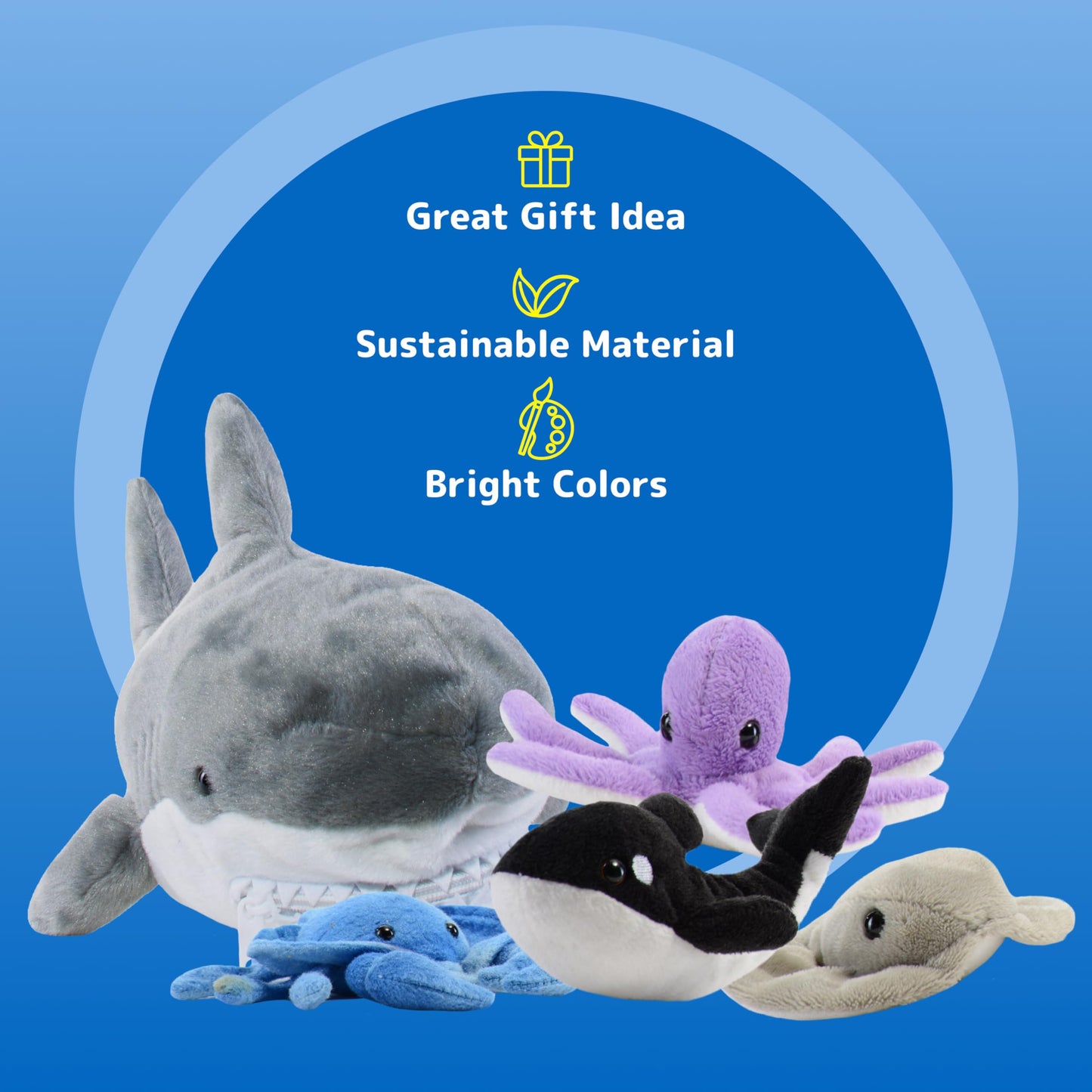 PREXTEX Plush Shark Toy with 5 Sea Animals – Giant Stuffed Animals for Kids 3+