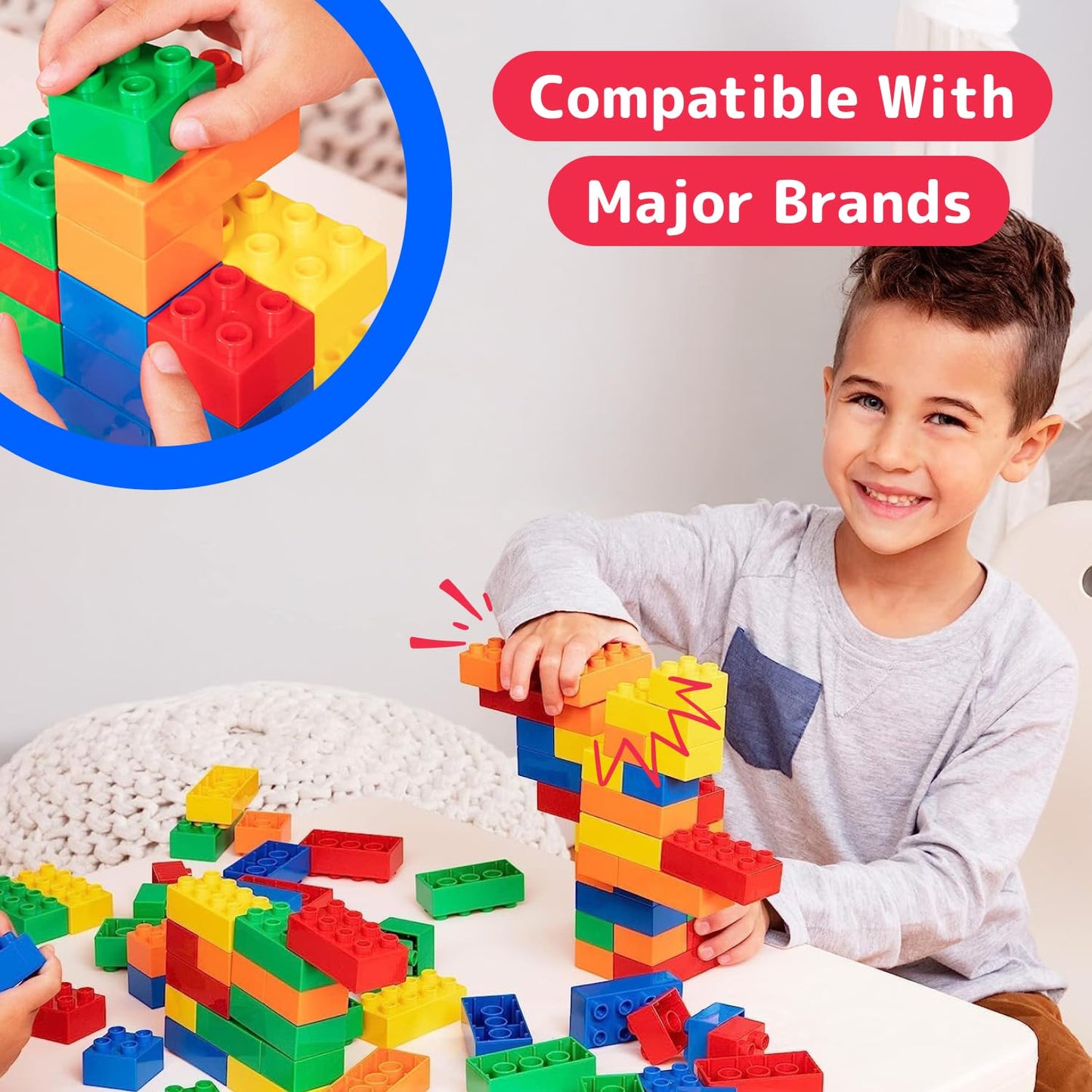 PREXTEX 100-Piece Toddler Building Blocks Set – Jumbo Blocks in 5 Colors