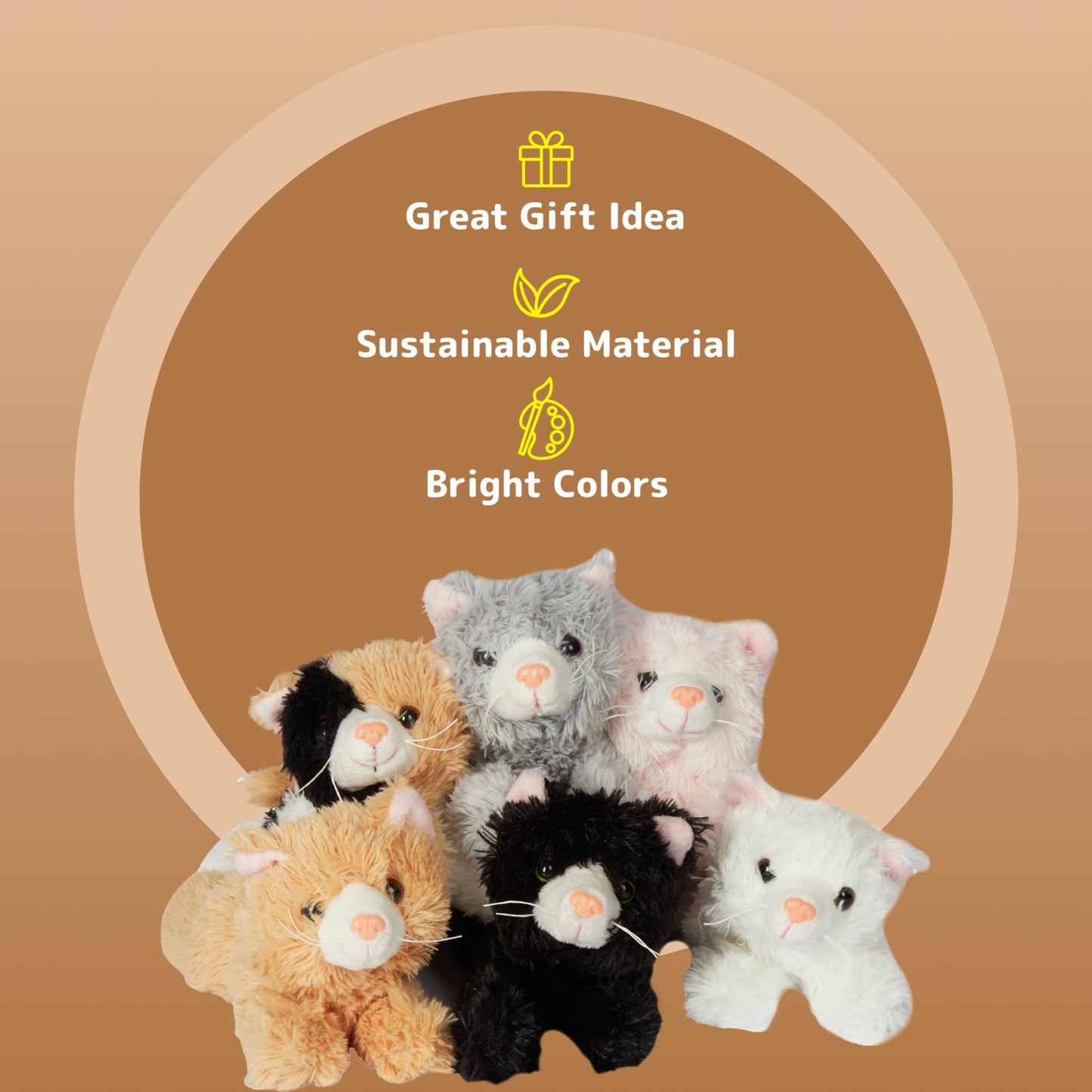 PREXTEX 6-Inch Realistic Cat Plush Set – 6 Soft Kittens with Lifelike Details