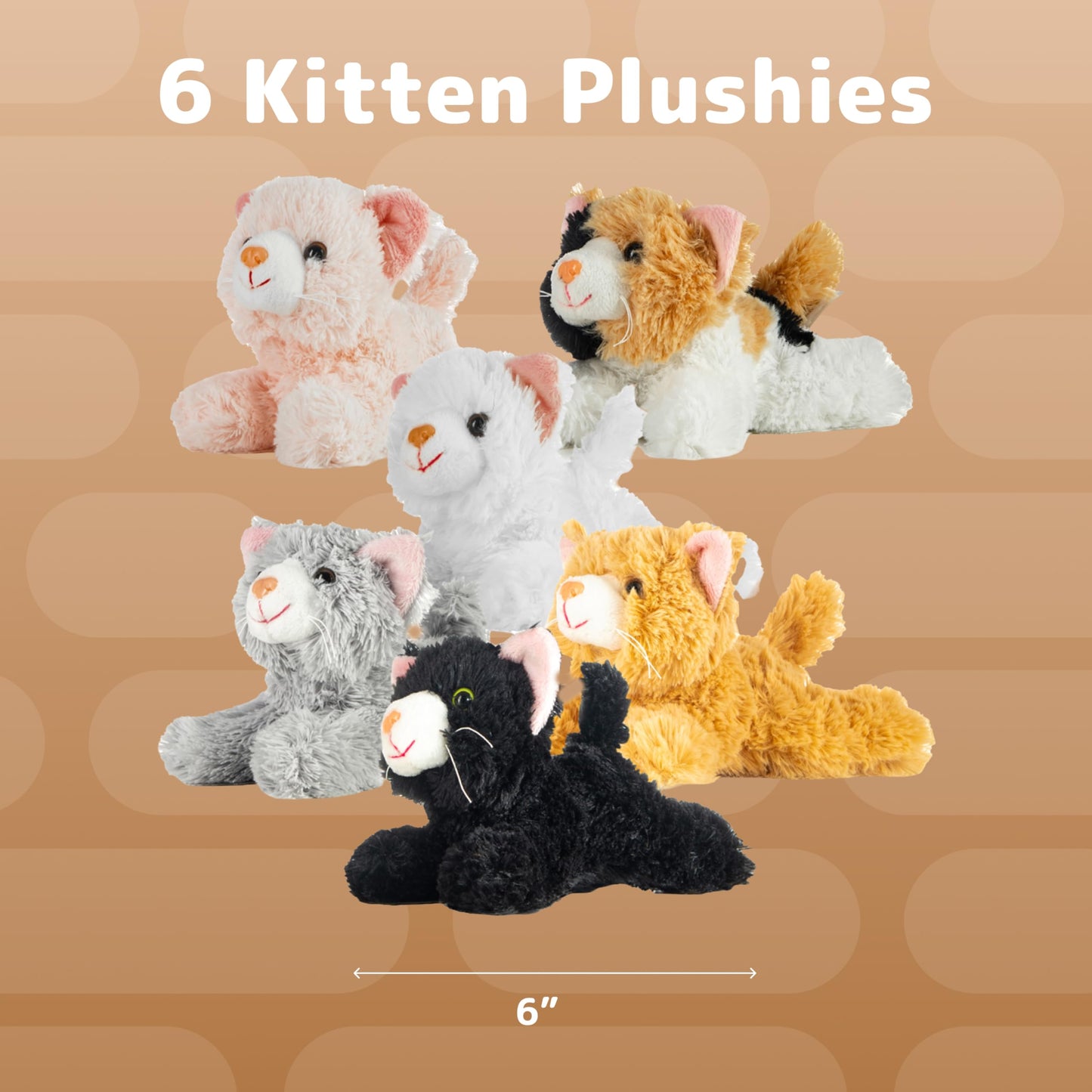 PREXTEX 6-Inch Realistic Cat Plush Set – 6 Soft Kittens with Lifelike Details