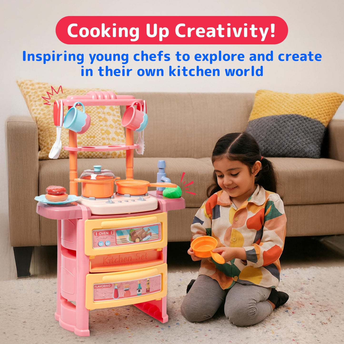 PREXTEX Plastic Pretend Play Kitchen Set — Multi-Color Stove, Dishwasher & Oven with Lights & Sounds