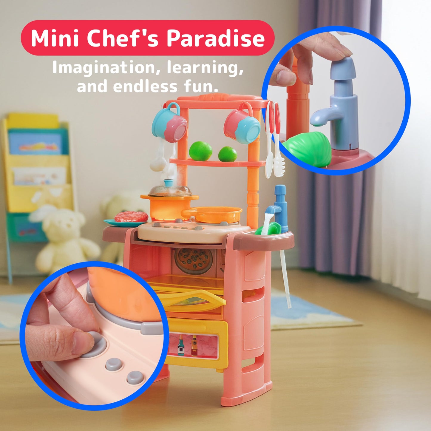 PREXTEX Plastic Pretend Play Kitchen Set — Multi-Color Stove, Dishwasher & Oven with Lights & Sounds