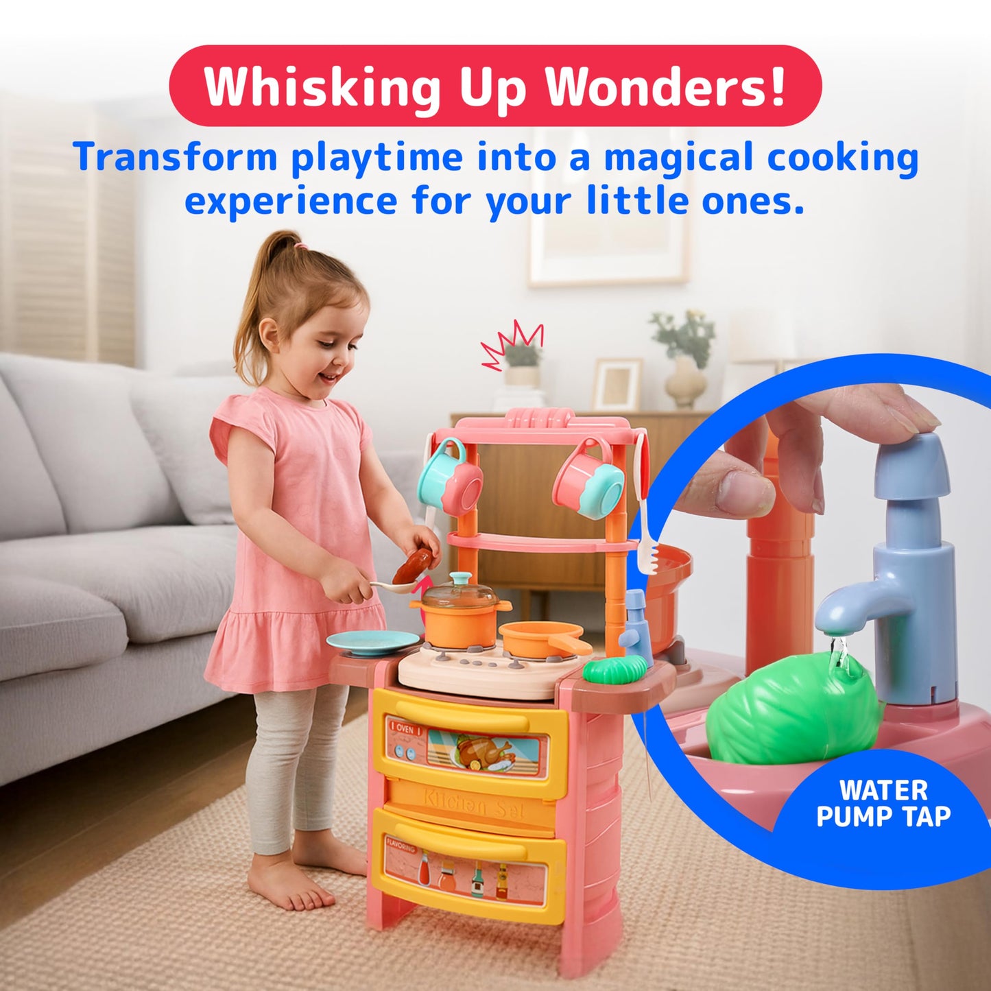 PREXTEX Plastic Pretend Play Kitchen Set — Multi-Color Stove, Dishwasher & Oven with Lights & Sounds