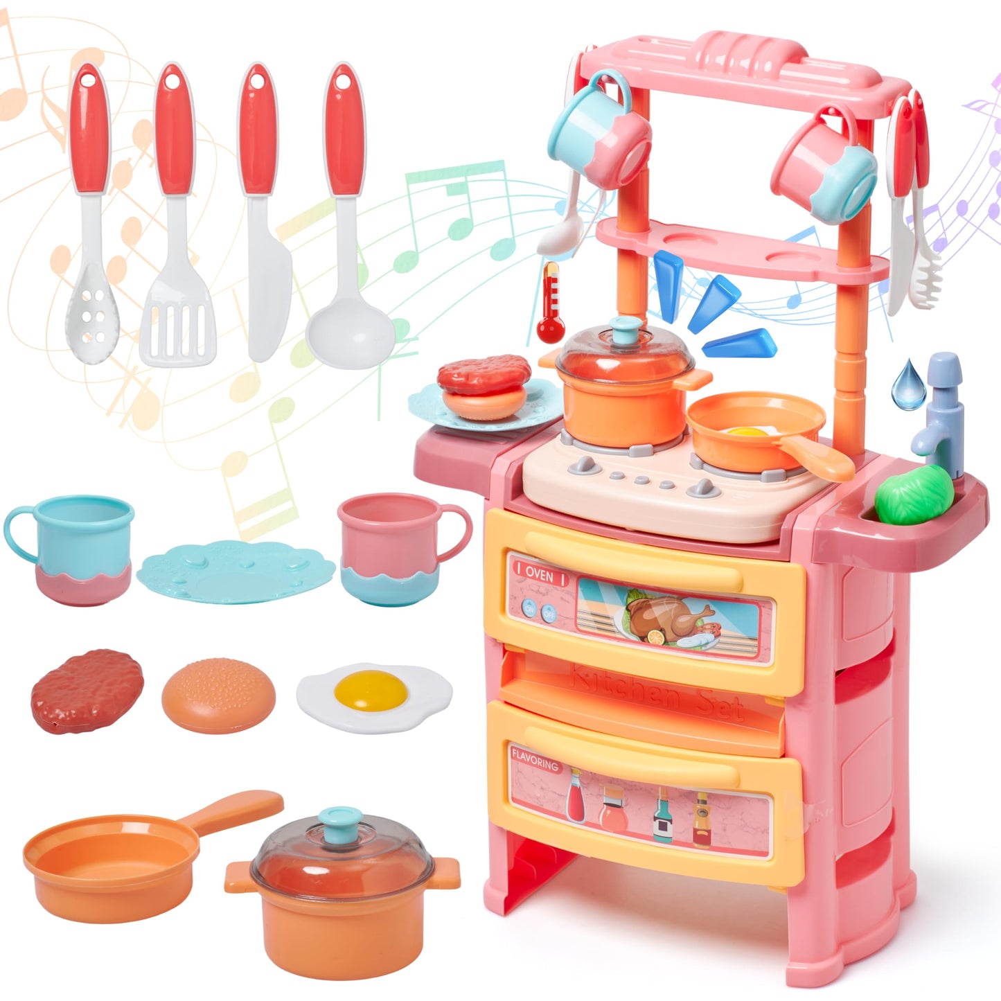 PREXTEX Plastic Pretend Play Kitchen Set — Multi-Color Stove, Dishwasher & Oven with Lights & Sounds