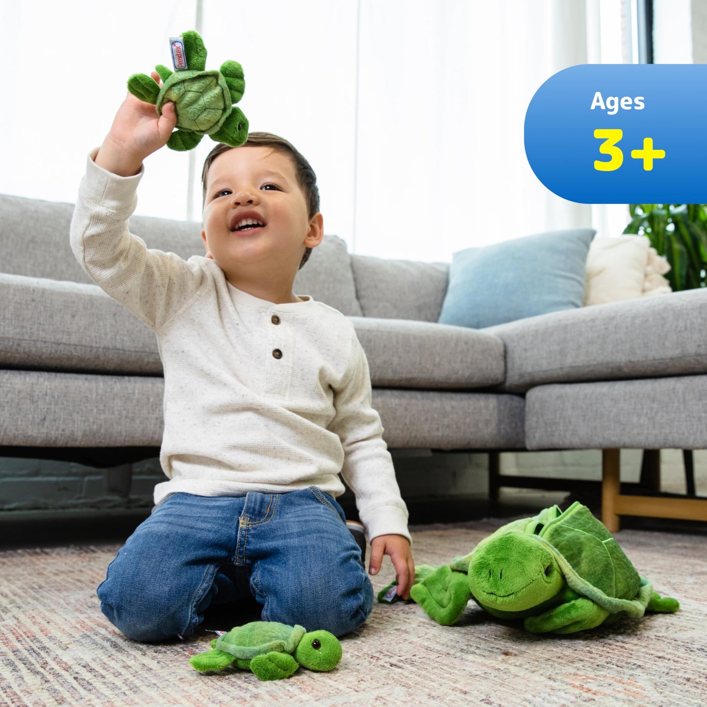 PREXTEX Plush Turtle Set: Large Mommy Turtle with 3 Baby Turtles – Zippered Plush Toy for Kids