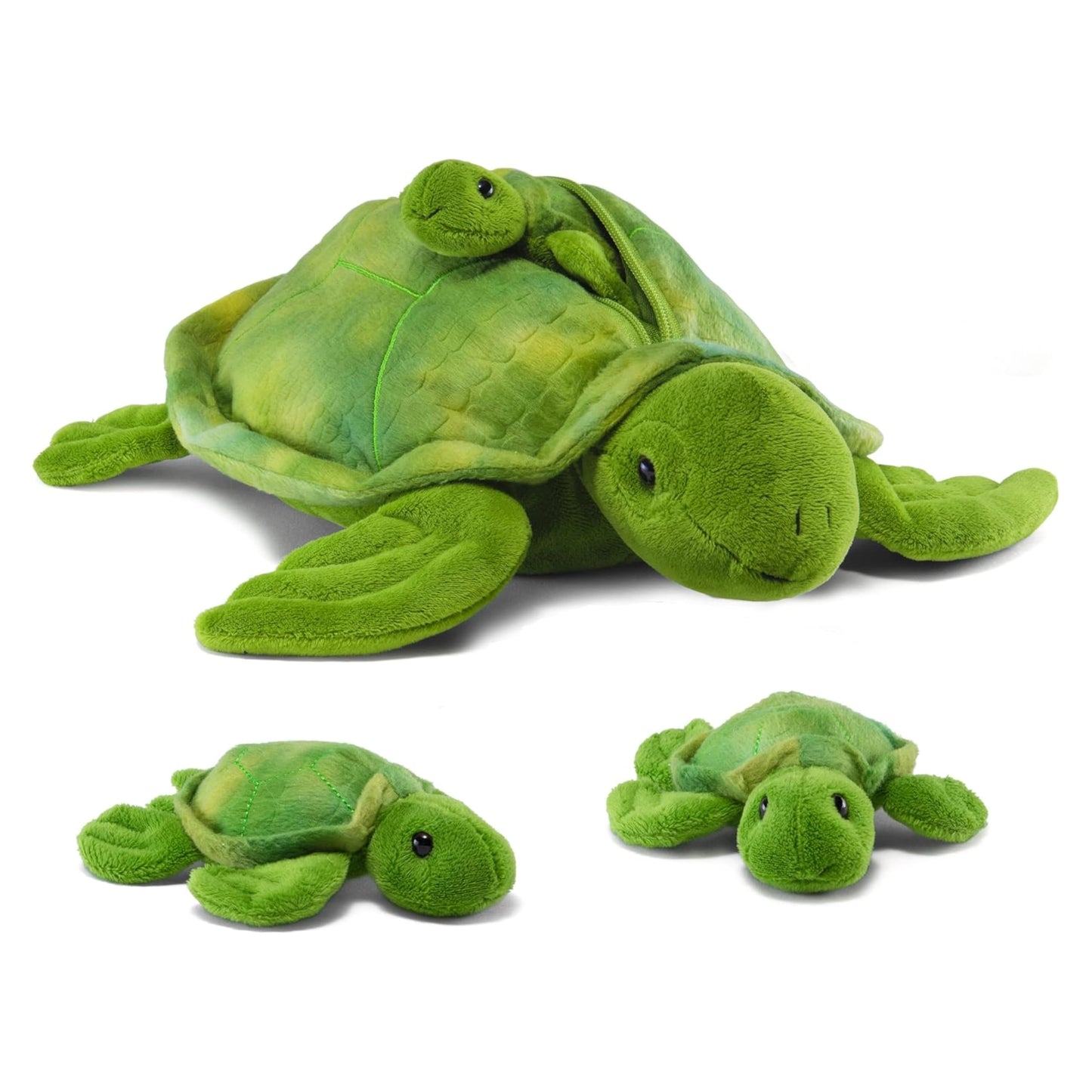 PREXTEX Plush Turtle Set: Large Mommy Turtle with 3 Baby Turtles – Zippered Plush Toy for Kids