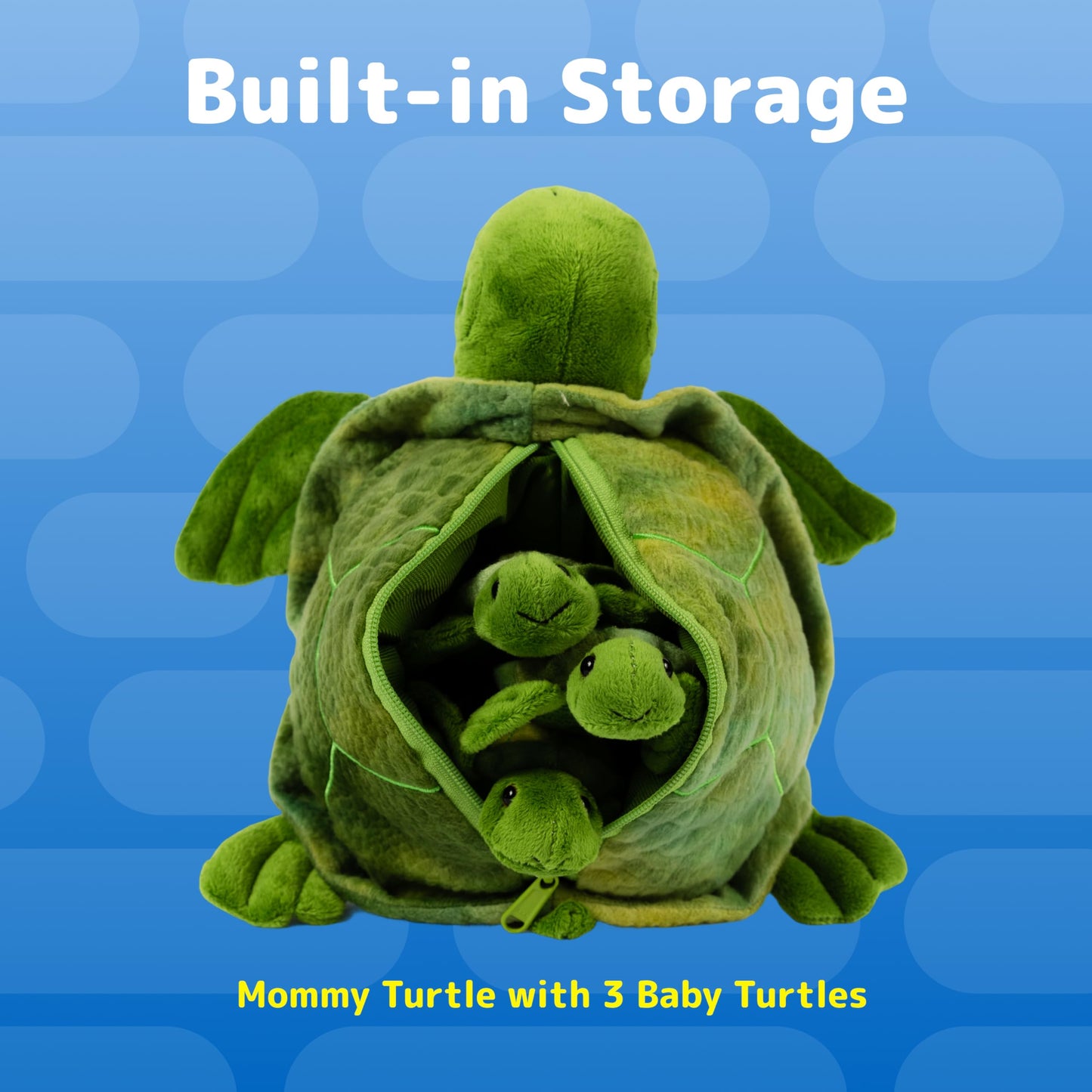 PREXTEX Plush Turtle Set: Large Mommy Turtle with 3 Baby Turtles – Zippered Plush Toy for Kids