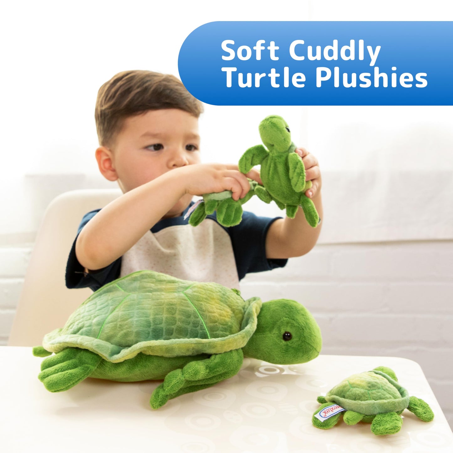 PREXTEX Plush Turtle Set: Large Mommy Turtle with 3 Baby Turtles – Zippered Plush Toy for Kids
