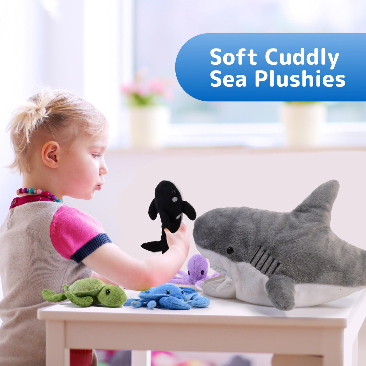 PREXTEX Plush Shark Toy with 5 Sea Animals – Giant Stuffed Animals for Kids 3+