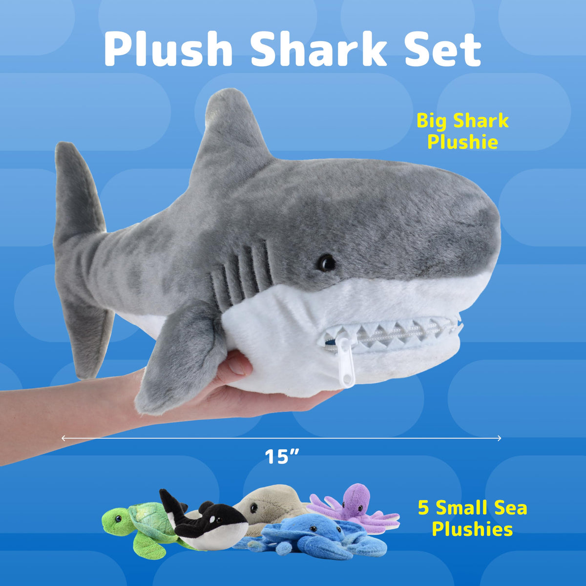 PREXTEX Plush Shark Toy with 5 Sea Animals – Giant Stuffed Animals for Kids 3+