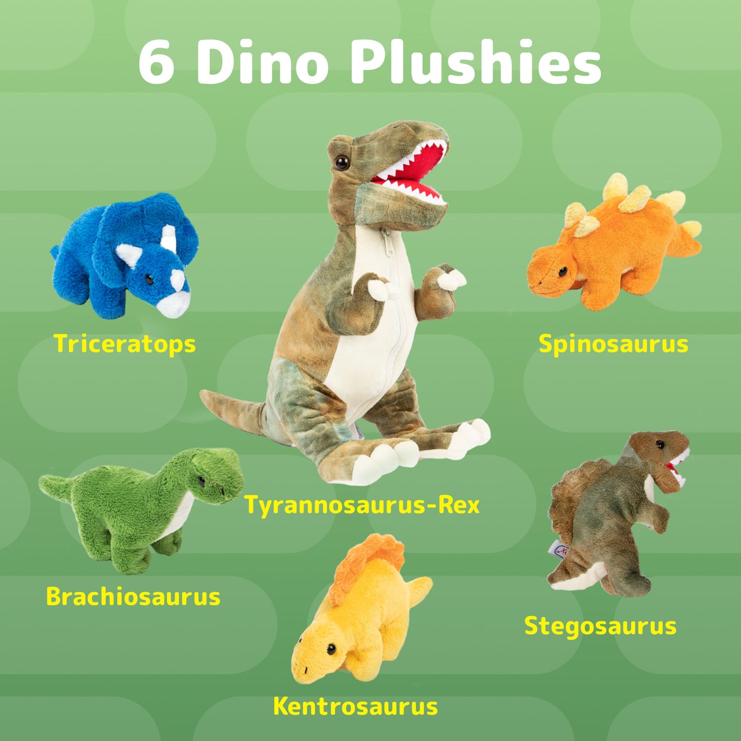 PREXTEX Dinosaur Stuffed Animal Set — Mommy T-Rex with 5 Baby Plush Inside | Soft Dino Toys for Kids 3+
