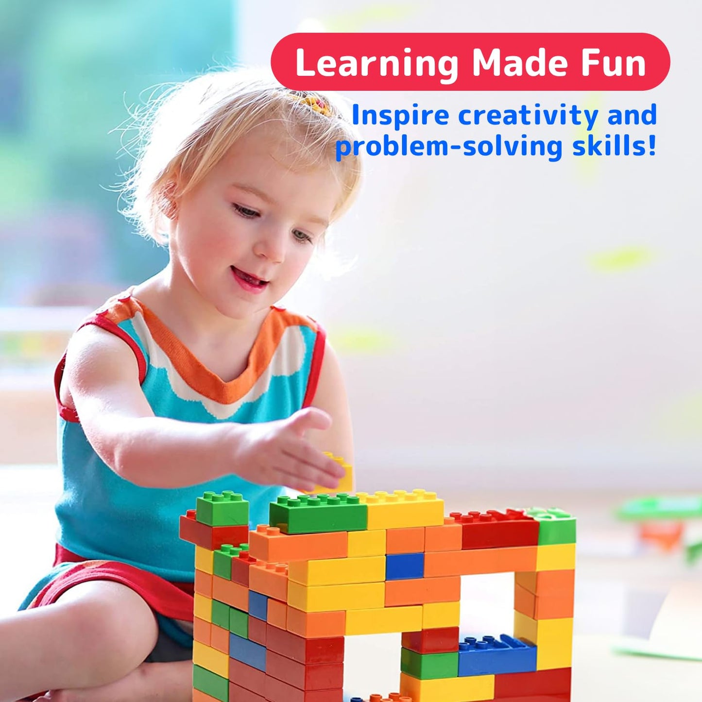 PREXTEX 100-Piece Toddler Building Blocks Set – Jumbo Blocks in 5 Colors