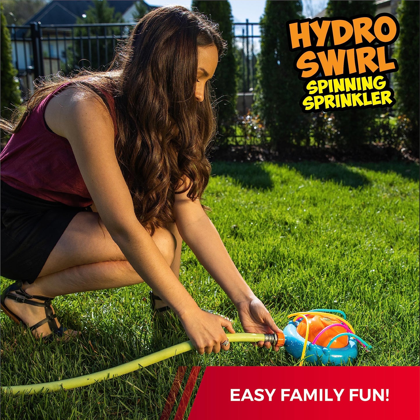 Prime Time Hydro Swirl Spinning Sprinkler – Backyard Water Fun (Color May Vary)