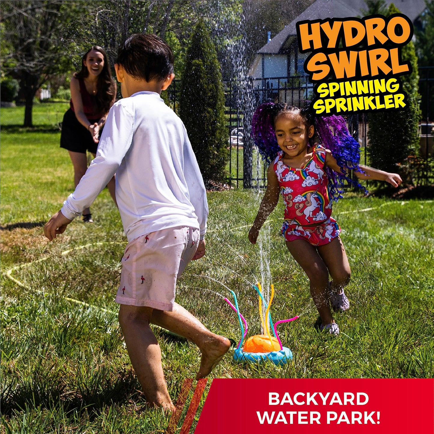 Prime Time Hydro Swirl Spinning Sprinkler – Backyard Water Fun (Color May Vary)