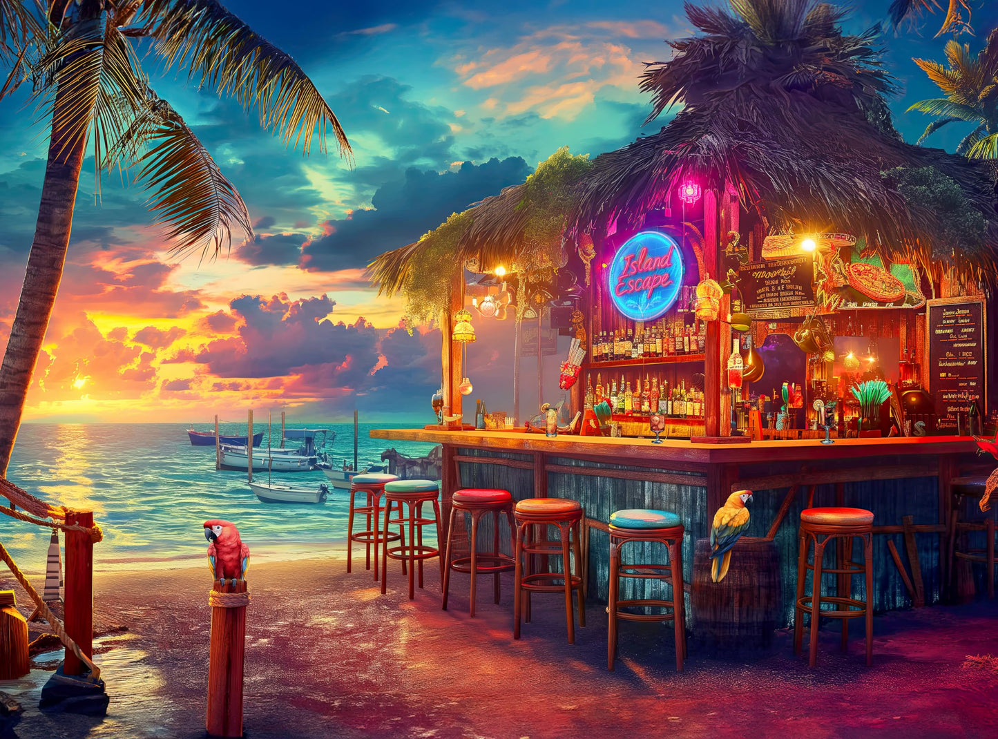 Prime Time Puzzles 1000-Piece Beach Bar at Sunset – Island Escape (20x27 in) for Adults