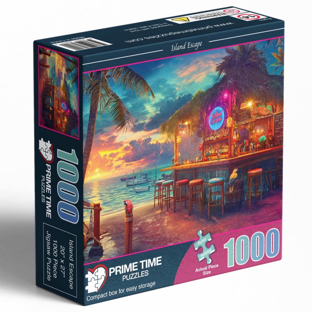 Prime Time Puzzles 1000-Piece Beach Bar at Sunset – Island Escape (20x27 in) for Adults