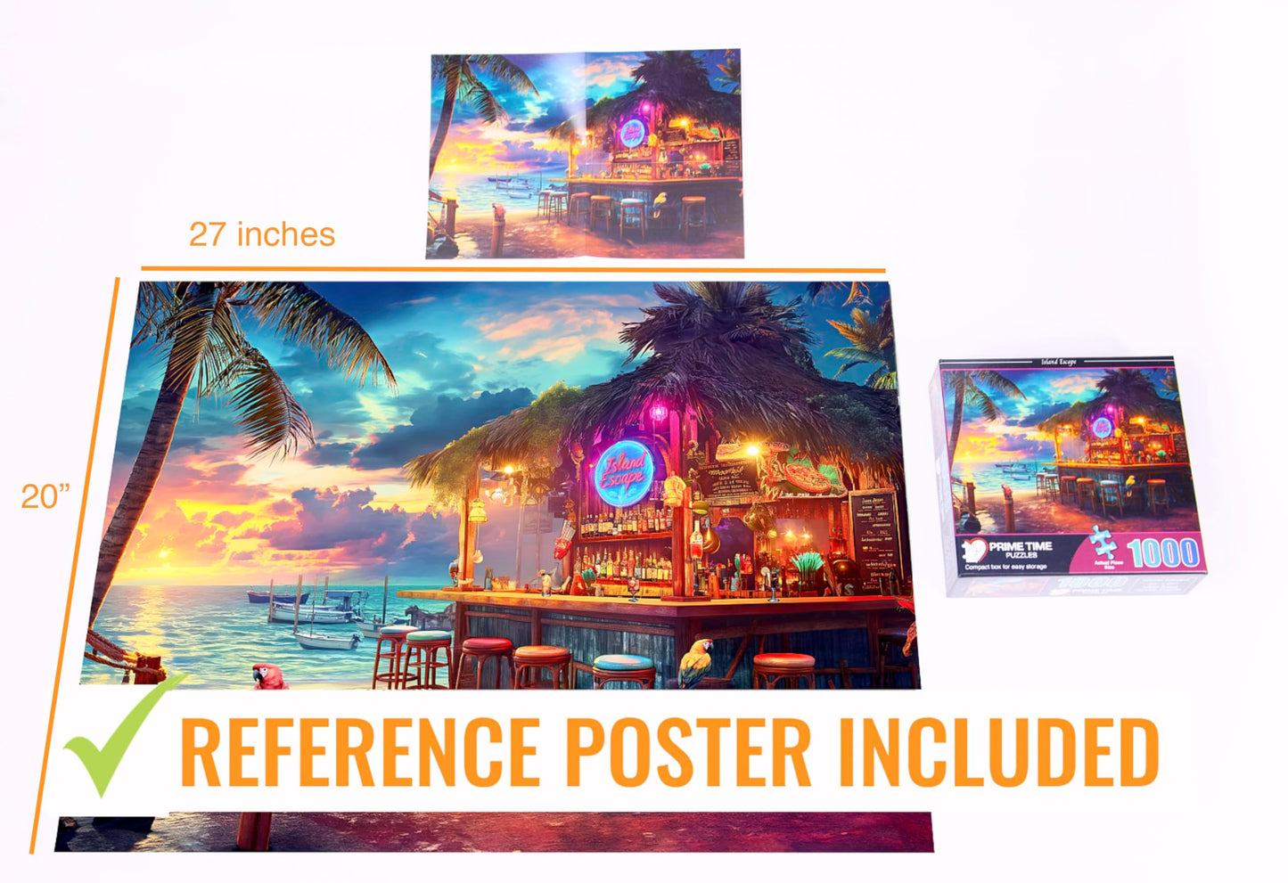 Prime Time Puzzles 1000-Piece Beach Bar at Sunset – Island Escape (20x27 in) for Adults