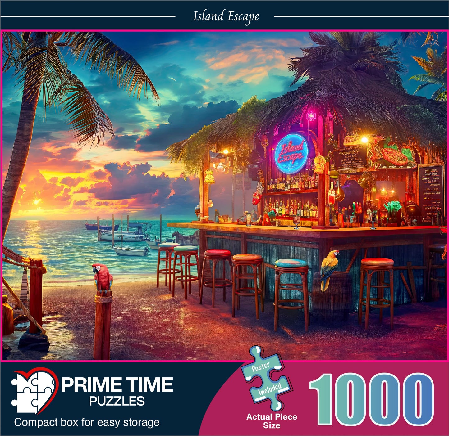 Prime Time Puzzles 1000-Piece Beach Bar at Sunset – Island Escape (20x27 in) for Adults