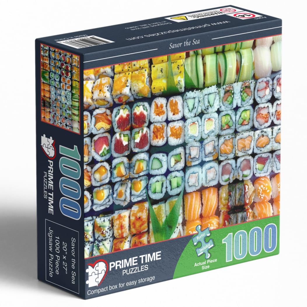 Prime Time Puzzles 1000-Piece Sushi Rolls Collage – Adult Jigsaw (20x27 inches)