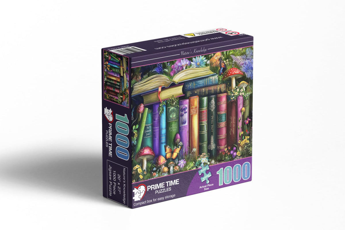 Prime Time Puzzles - 1000 Piece Jigsaw Puzzle for Adults: Wildflowers, Mushrooms & Books in Nature | 20x27 inches
