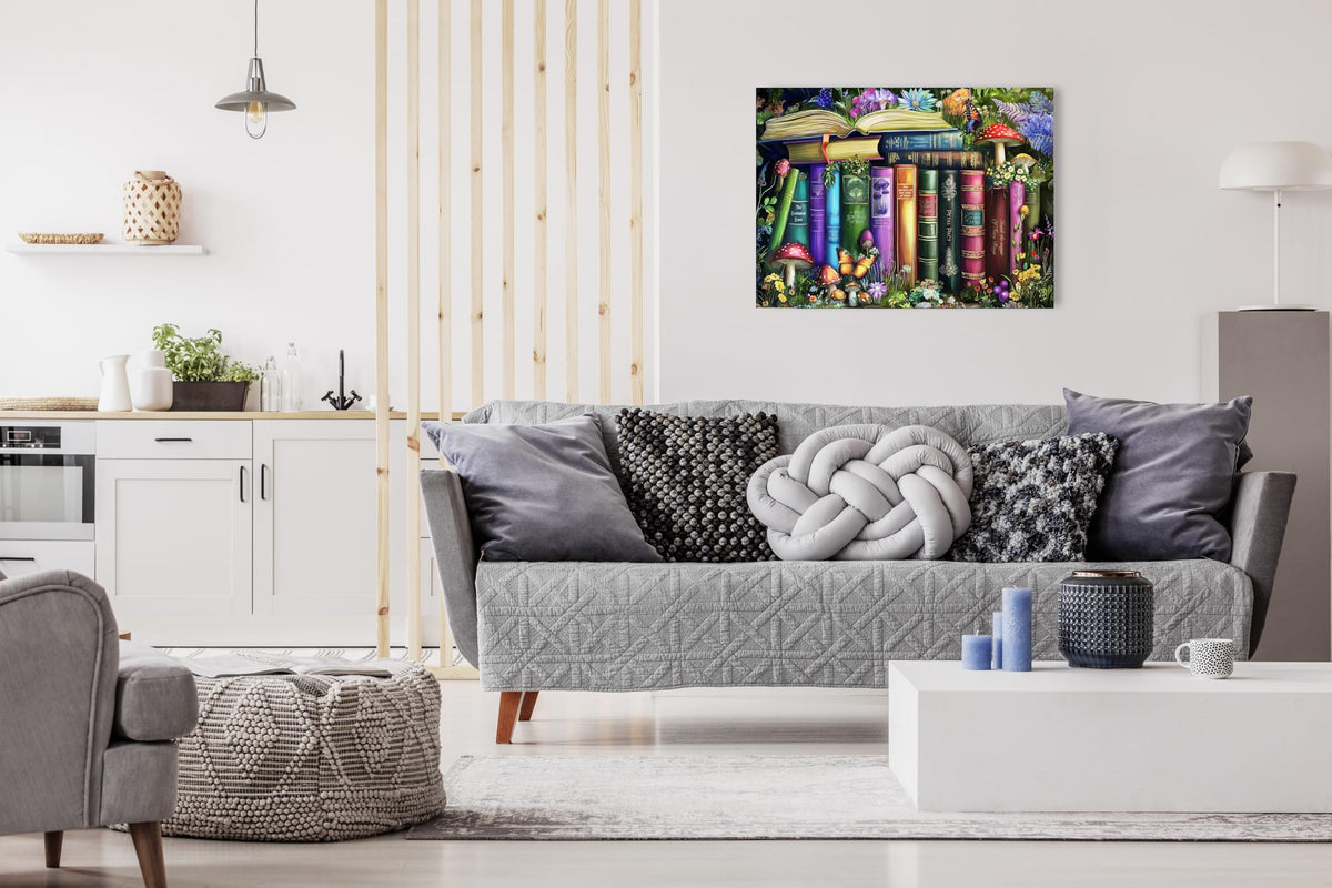 Prime Time Puzzles - 1000 Piece Jigsaw Puzzle for Adults: Wildflowers, Mushrooms & Books in Nature | 20x27 inches