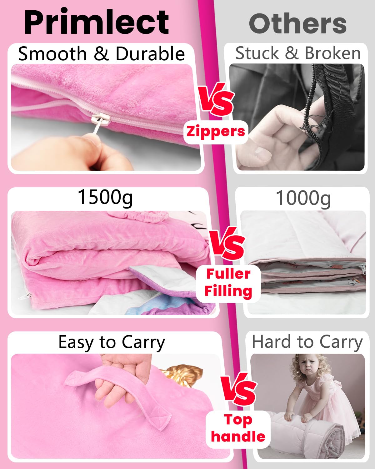 Primlect Kids Sleeping Bag with Pillow – Plush Nap Mat for Preschool & Travel (Pink)