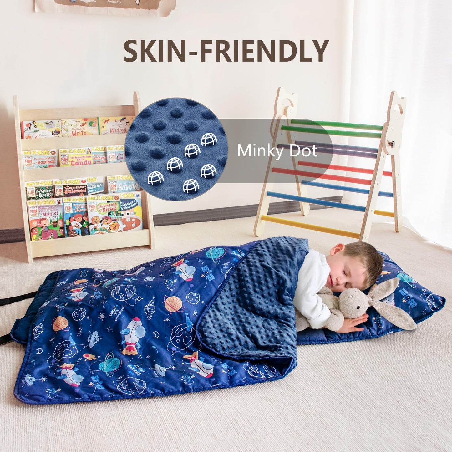 Primlect Toddler Nap Mat with Removable Pillow & Fleece Blanket – 55x22 in, Washable & Portable
