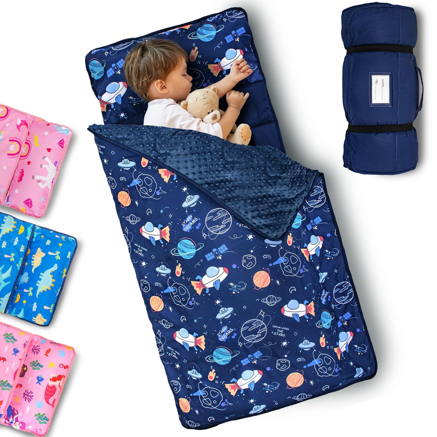 Primlect Toddler Nap Mat with Removable Pillow & Fleece Blanket – 55x22 in, Washable & Portable