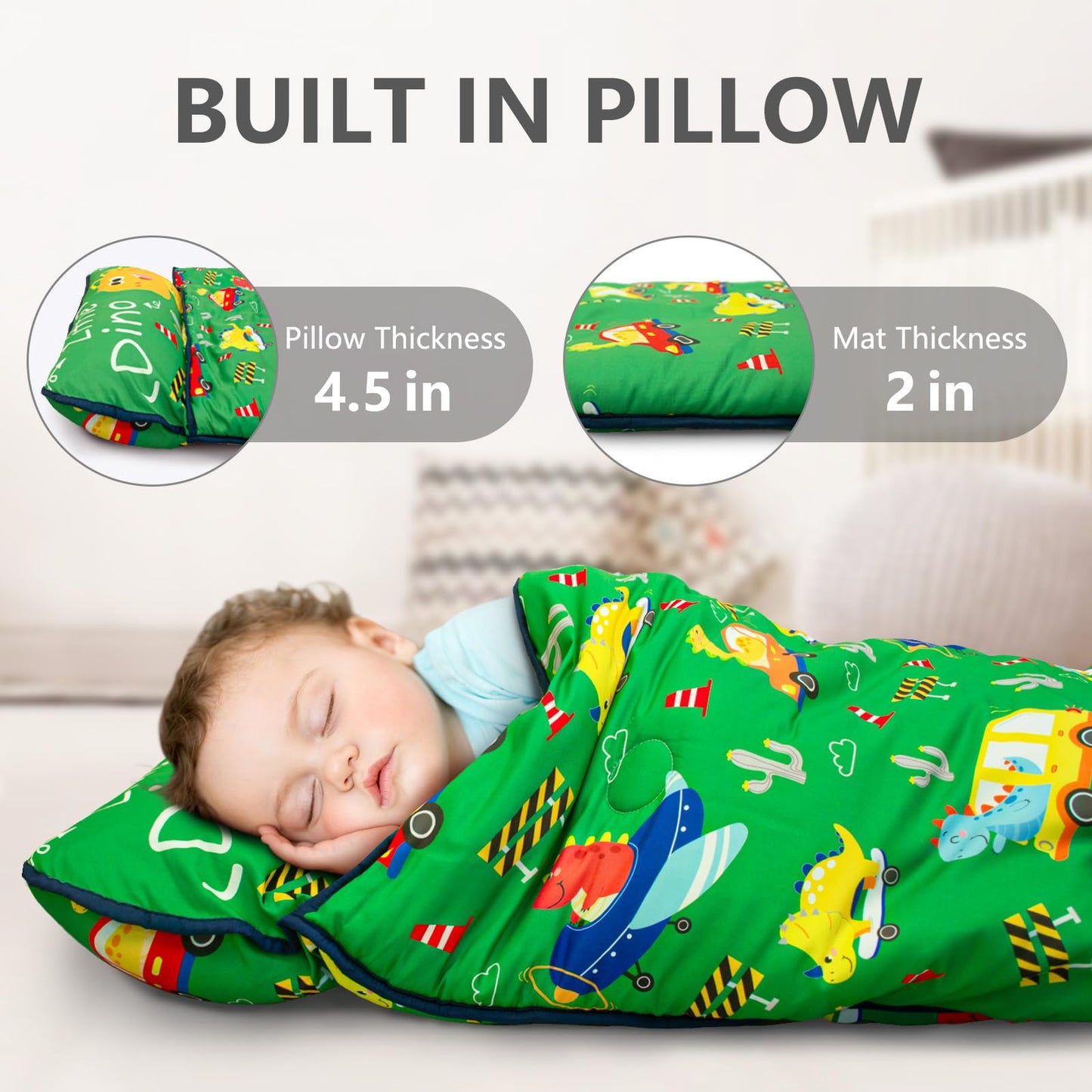 PRIMLECT Thickened Toddler Nap Mat with Removable Pillow & Minky Blanket — 55''x35'', Washable & Rollable