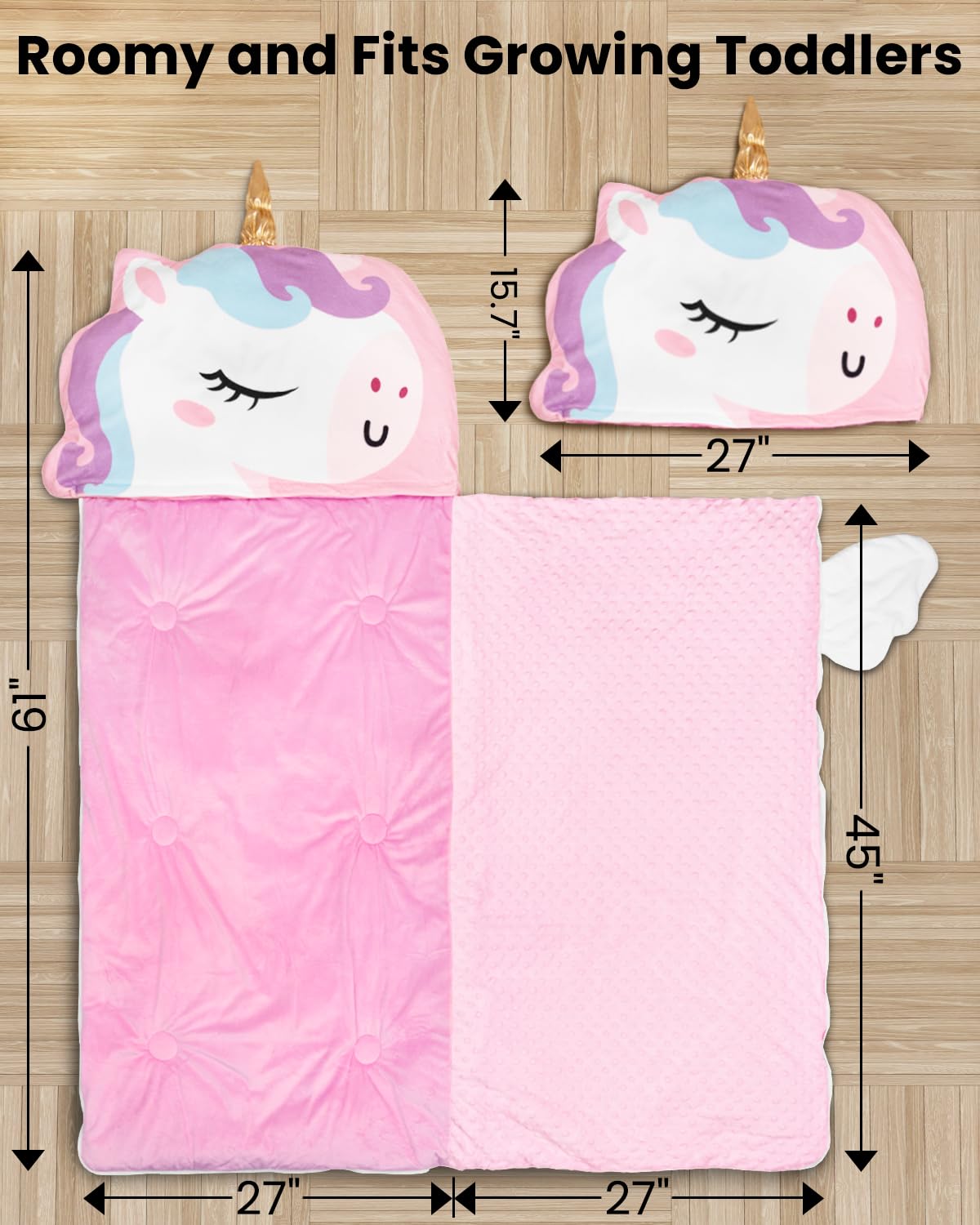 Primlect Kids Sleeping Bag with Pillow – Plush Nap Mat for Preschool & Travel (Pink)