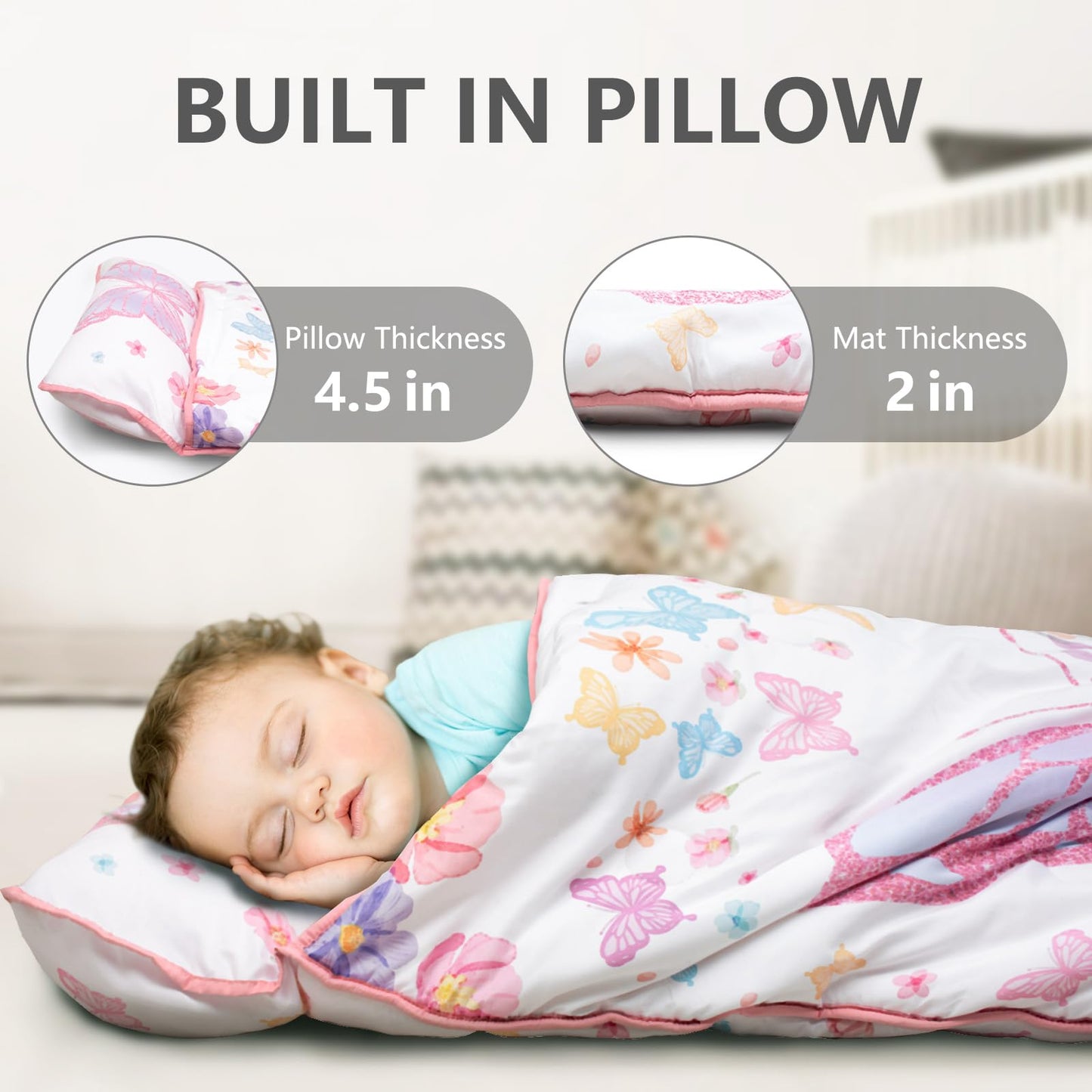 PRIMLECT Thickened Toddler Nap Mat with Removable Pillow & Minky Blanket — 55x35