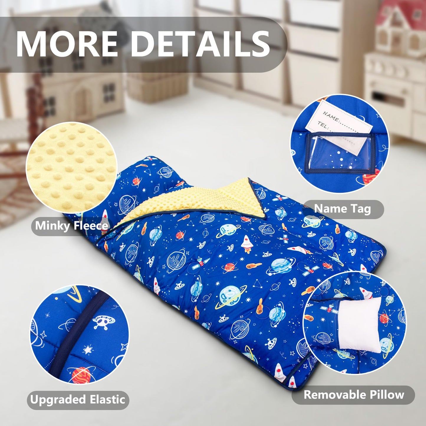 Primlect Thickened Toddler Nap Mat – Extra Large 55x35 with Removable Pillow & Minky Blanket