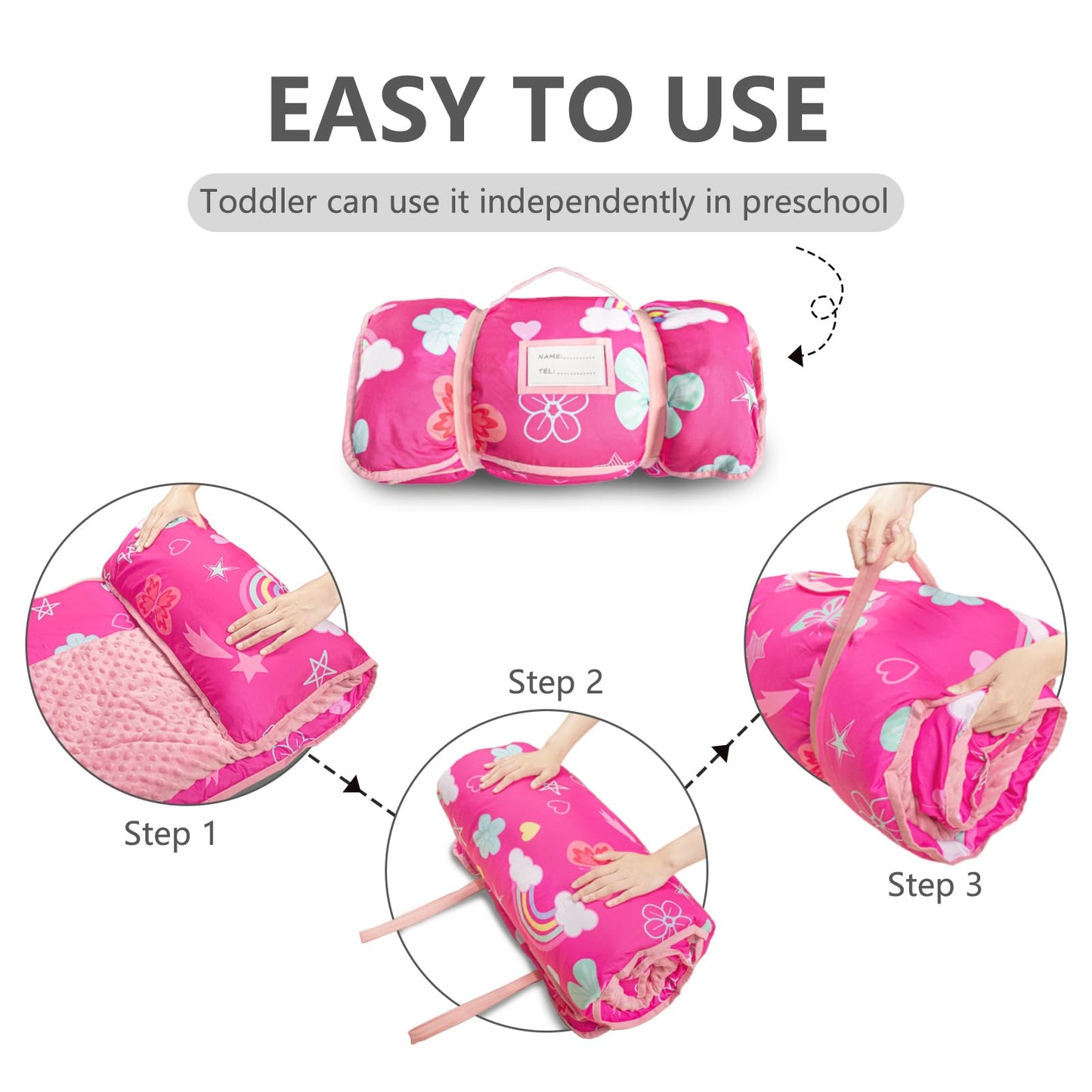 PRIMLECT Toddler Nap Mat – Extra Large 55 x 22 Inches, Thickened with Detachable Minky Blanket & Pillow | Portable for Daycare and Travel