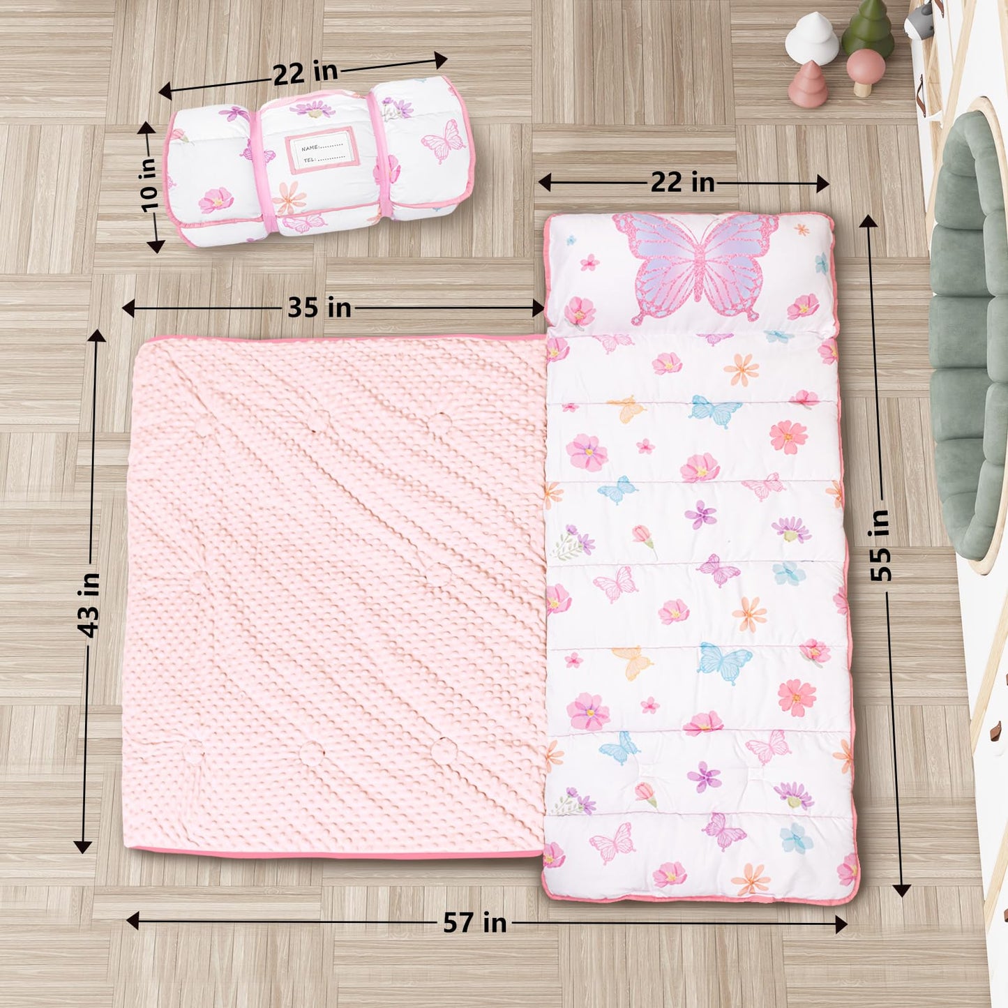 PRIMLECT Thickened Toddler Nap Mat with Removable Pillow & Minky Blanket — 55x35