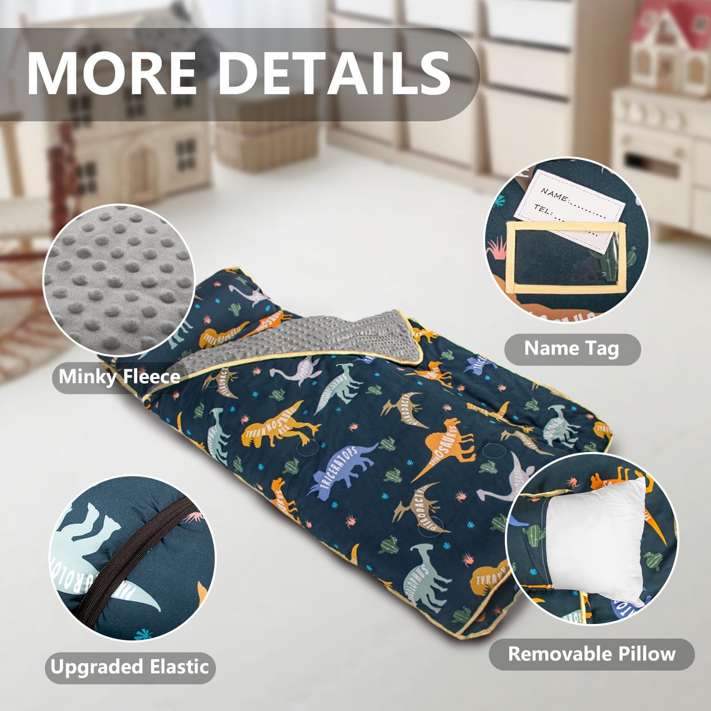 Primlect Thickened Toddler Nap Mat with Removable Pillow & Minky Blanket — Extra Large 55x35