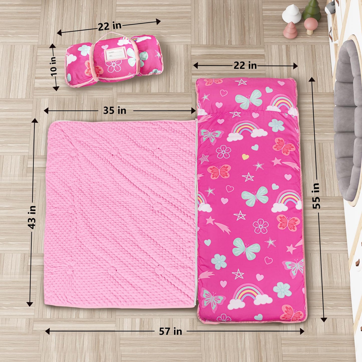 PRIMLECT Toddler Nap Mat – Extra Large 55 x 22 Inches, Thickened with Detachable Minky Blanket & Pillow | Portable for Daycare and Travel