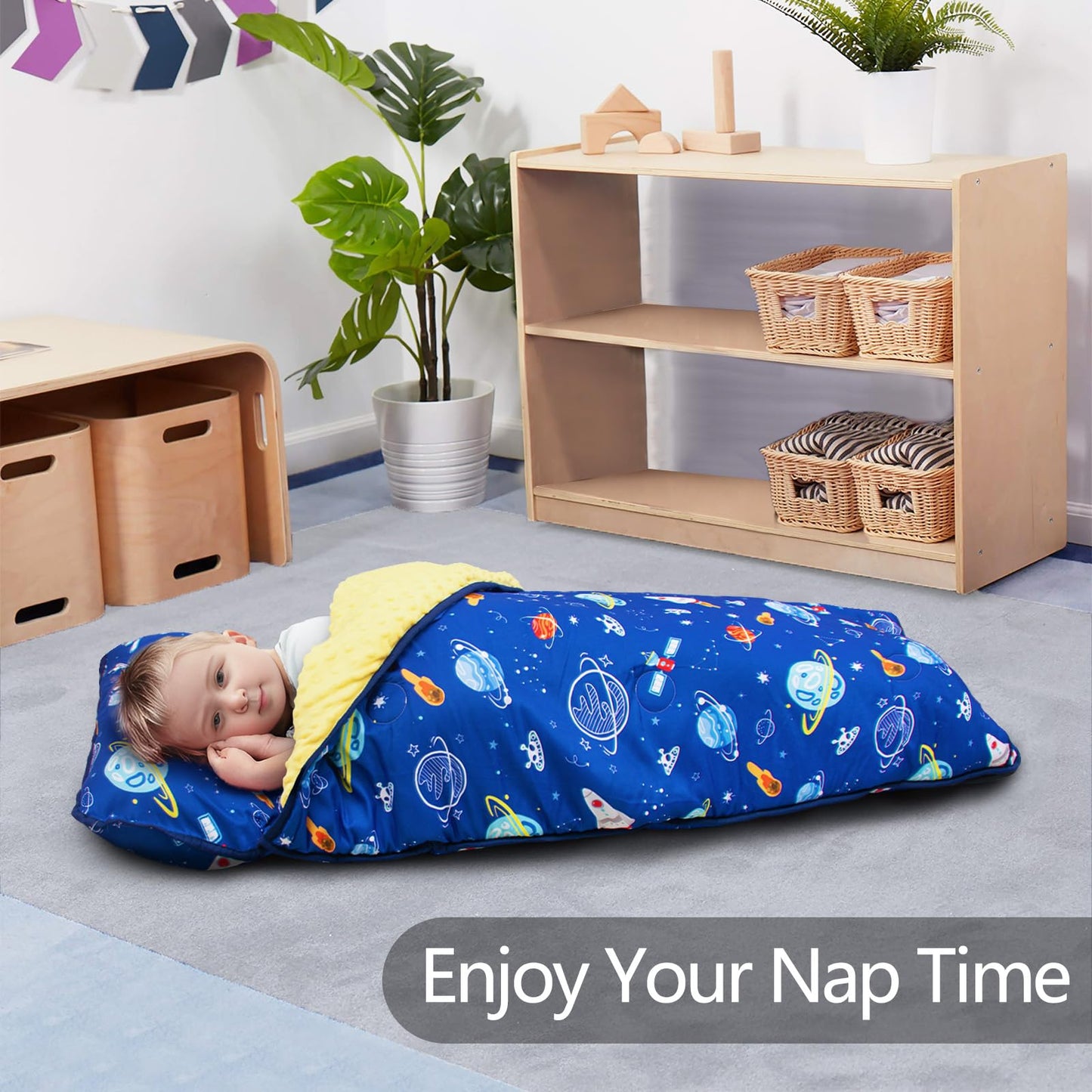 Primlect Thickened Toddler Nap Mat – Extra Large 55x35 with Removable Pillow & Minky Blanket