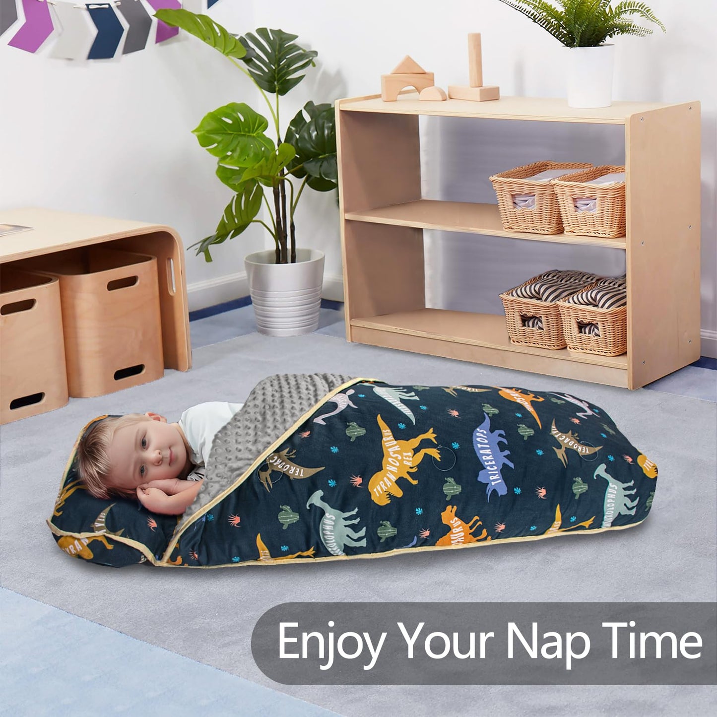 Primlect Thickened Toddler Nap Mat with Removable Pillow & Minky Blanket — Extra Large 55x35