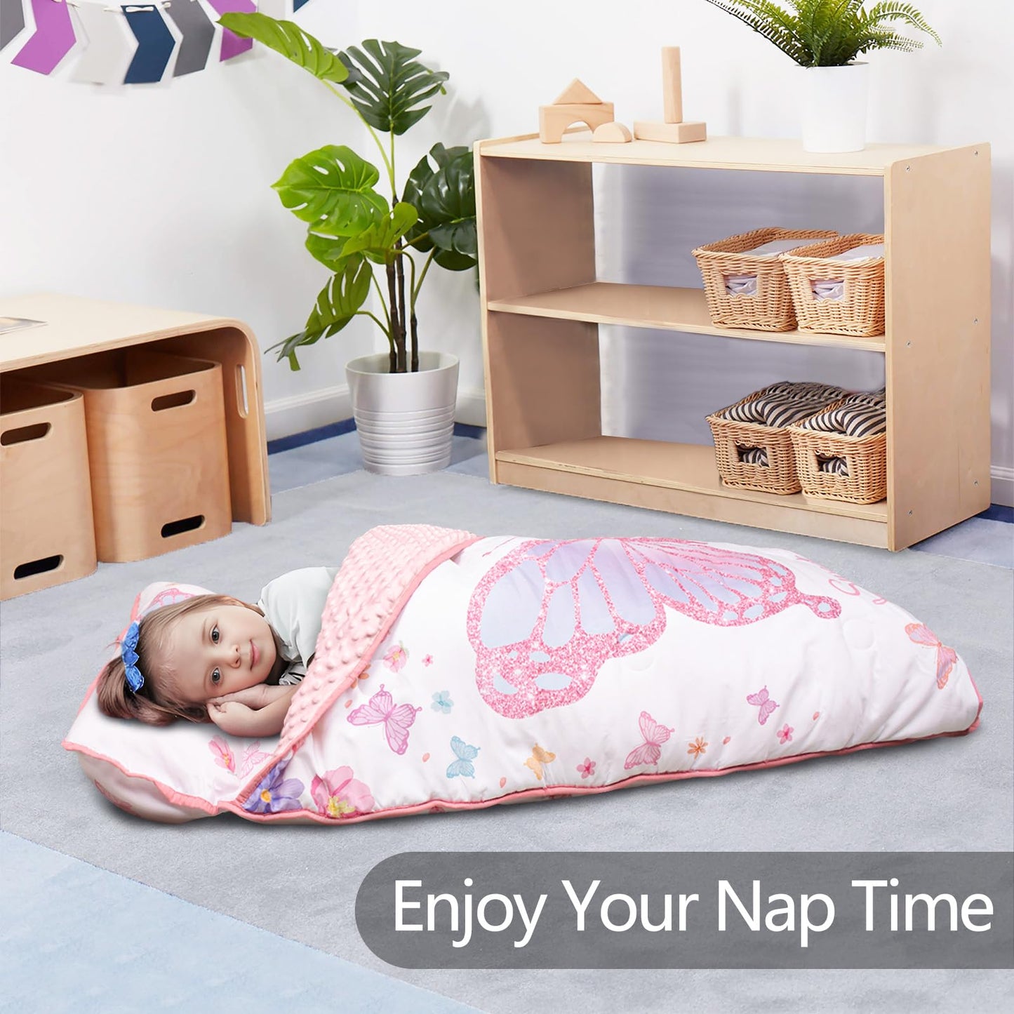 PRIMLECT Thickened Toddler Nap Mat with Removable Pillow & Minky Blanket — 55x35
