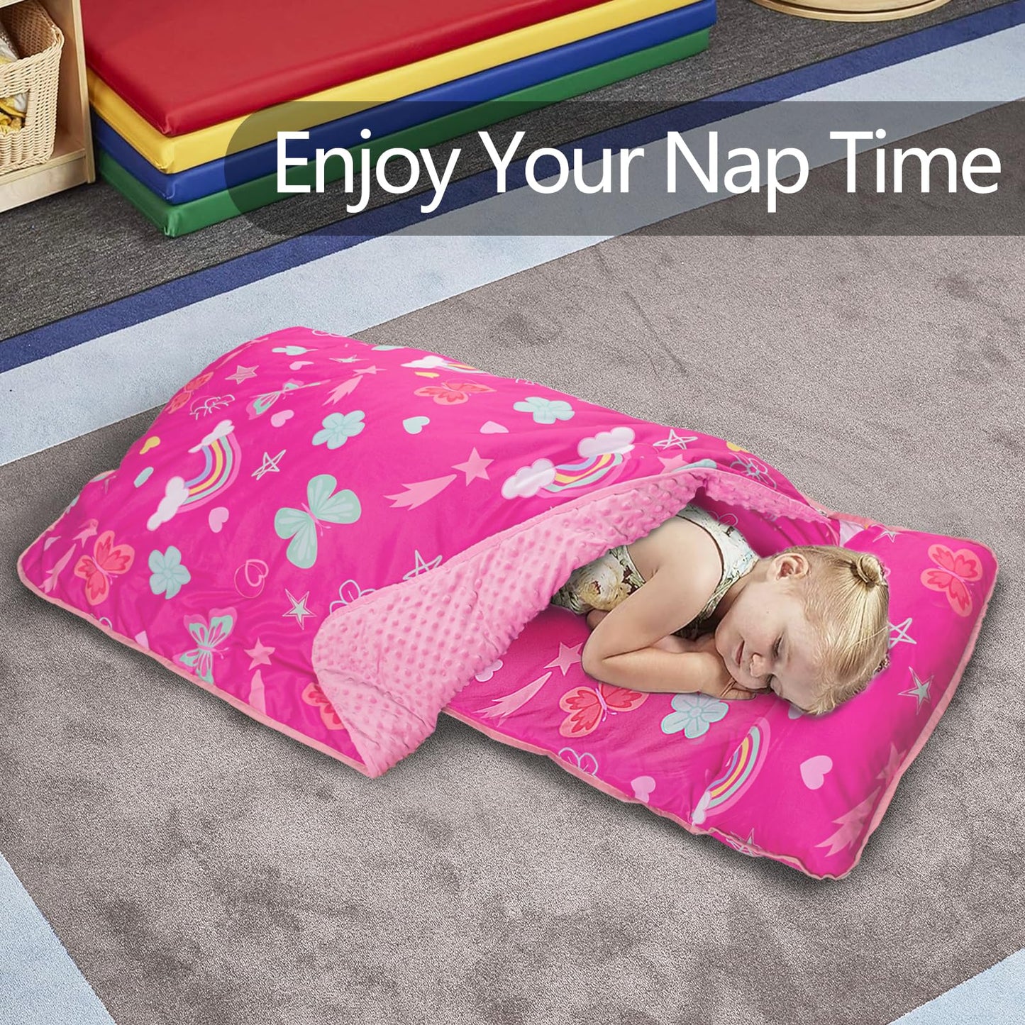 PRIMLECT Toddler Nap Mat – Extra Large 55 x 22 Inches, Thickened with Detachable Minky Blanket & Pillow | Portable for Daycare and Travel