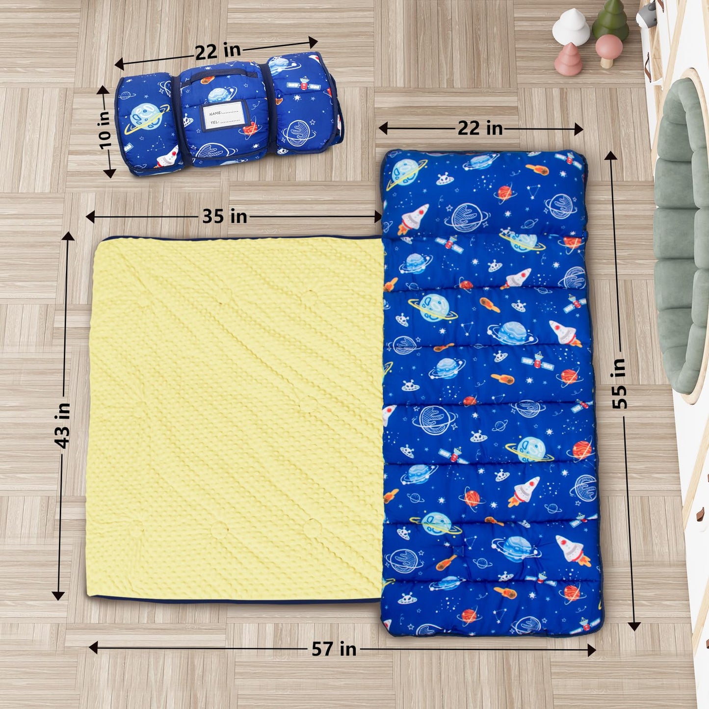 Primlect Thickened Toddler Nap Mat – Extra Large 55x35 with Removable Pillow & Minky Blanket