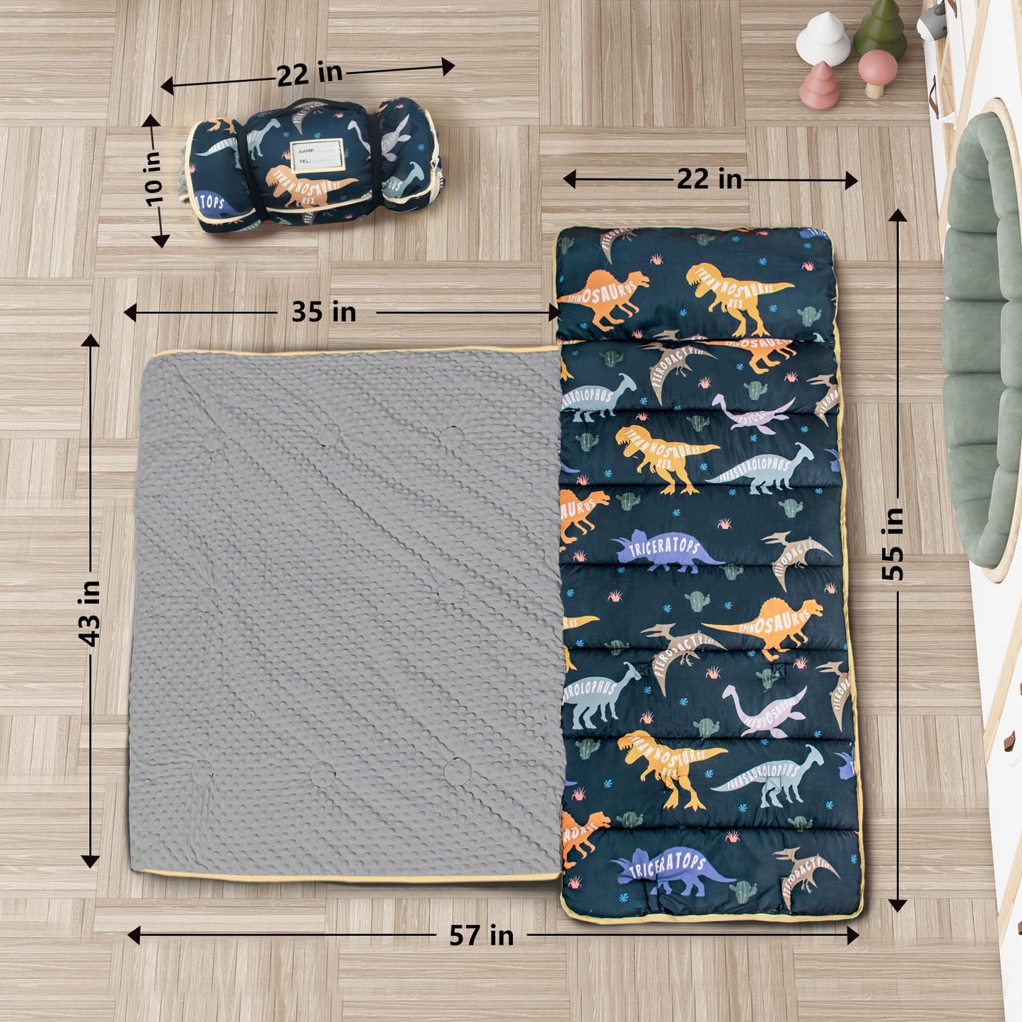 Primlect Thickened Toddler Nap Mat with Removable Pillow & Minky Blanket — Extra Large 55x35