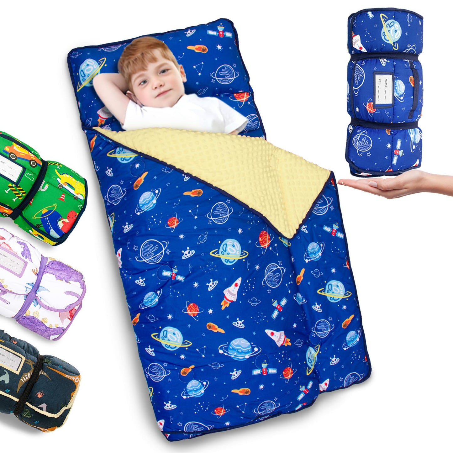 Primlect Thickened Toddler Nap Mat – Extra Large 55x35 with Removable Pillow & Minky Blanket