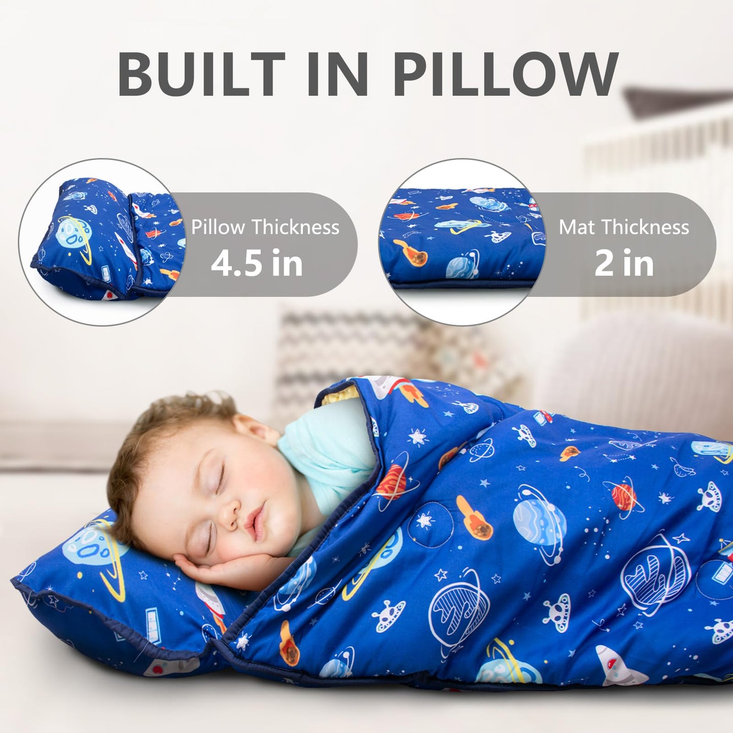 Primlect Thickened Toddler Nap Mat – Extra Large 55x35 with Removable Pillow & Minky Blanket