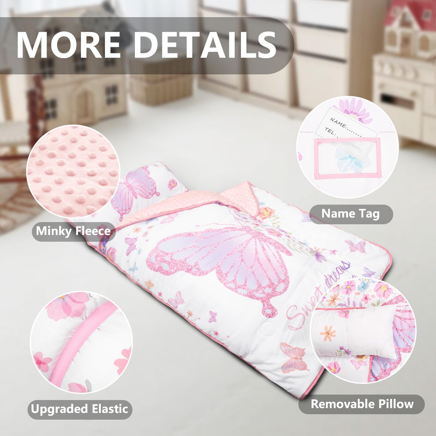 PRIMLECT Thickened Toddler Nap Mat with Removable Pillow & Minky Blanket — 55x35